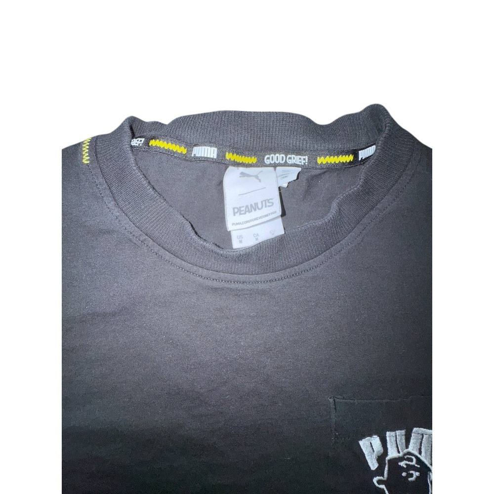 Rare! Puma Peanuts Charlie Brown Black Long Sleeve Pocket T Shirt Mens Medium - Picture 3 of 4